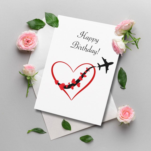 Happy Birthday Pilot Travel Aeroplane Hearts Card (Creator Uploaded)