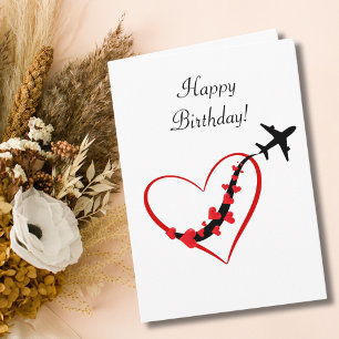 Happy Birthday Pilot Travel Aeroplane Hearts Card