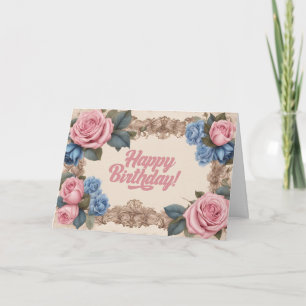 Happy Birthday Pink and Blue Roses Card