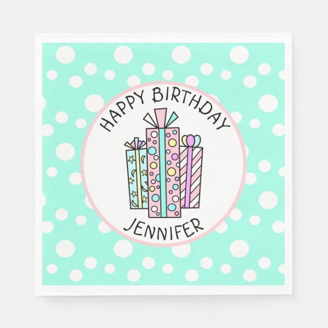 Happy Birthday Pink and Mint Green Girl's Napkin (Front)