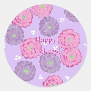 Happy Birthday, pink and purple flowers stickers