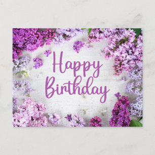 Happy Birthday Pink and Purple Lilac Flowers  Postcard