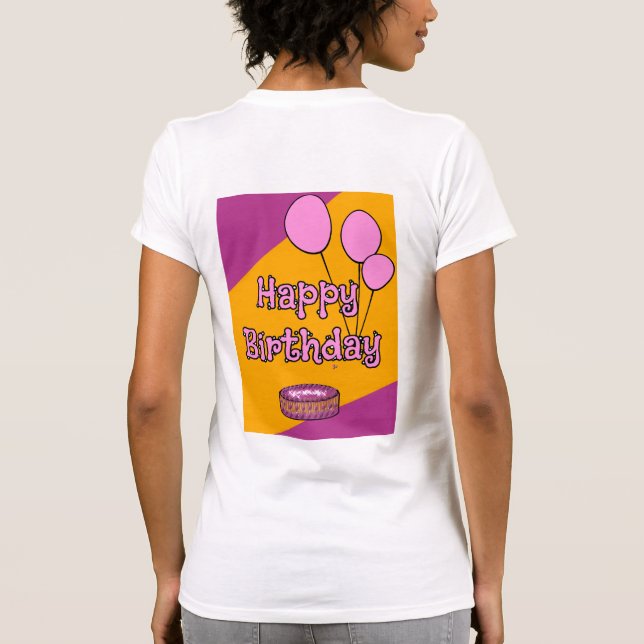 Happy birthday pink balloons and cake design  T-Shirt (Back)