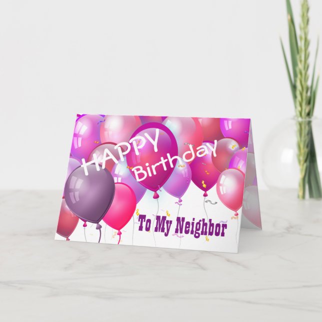 Happy Birthday Pink Balloons with Role NEIGHBOR Card (Front)