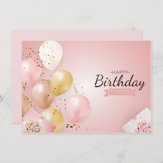 Happy Birthday Pink Baloon Card  (Front/Back)