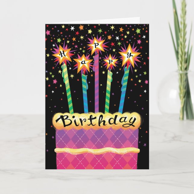 Happy Birthday Pink Cake  Card (Front)