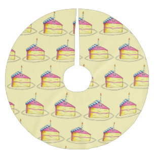 Happy Birthday Pink Cake Slice Candle Party Brushed Polyester Tree Skirt