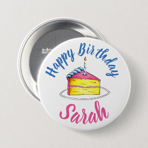 Happy Birthday Pink Cake Slice Candle Party Favour 7.5 Cm Round Badge