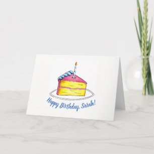 Happy Birthday Pink Cake Slice Candle Personalised Card