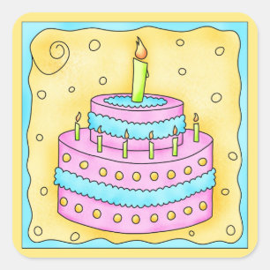 Happy Birthday Pink Cake Sticker 1st