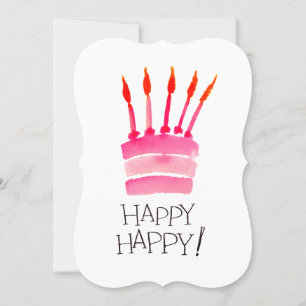 Happy Birthday Pink Cake Watercolor Card