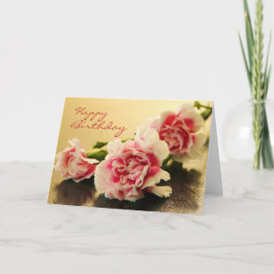Happy Birthday Pink Carnations Floral Card