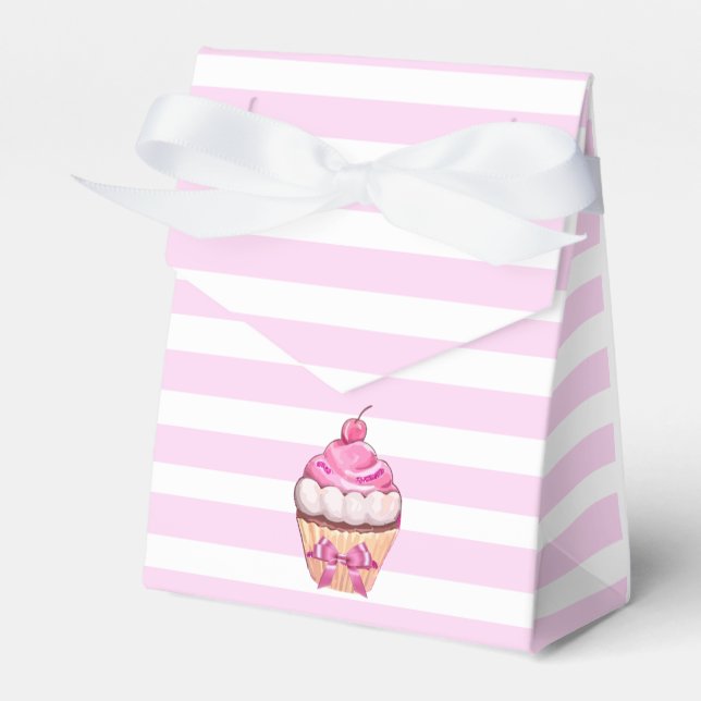 Happy Birthday Pink Cherry Cupcake with Bows Box (Front Side)