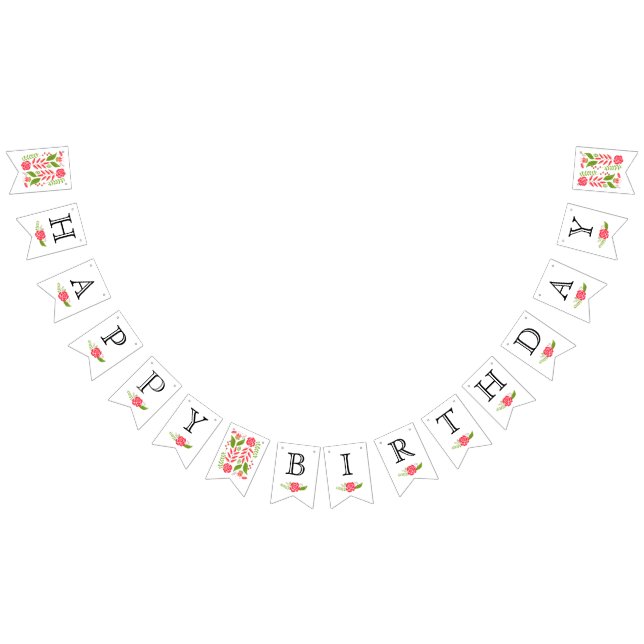 Happy Birthday pink coral flowers cute floral Bunting (All)