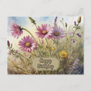 Happy Birthday Pink Cosmos Floral Postcard