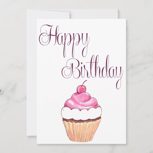 Happy Birthday Pink Cupcake Card (Front)