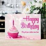 Happy Birthday Pink Cupcake Greeting Card<br><div class="desc">Girly-Girl-Graphics at Zazzle: Customisable Stylish Modern Pink Cupcake Happy Birthday Quote Typography Greeting Card Horizontal 7" x 5" x 300 ppi (much clearer and sharper than the fuzzy 72 ppi online image representation) for the friends or family you love. Feel free to personalise and make uniquely your own. #girls #boys...</div>