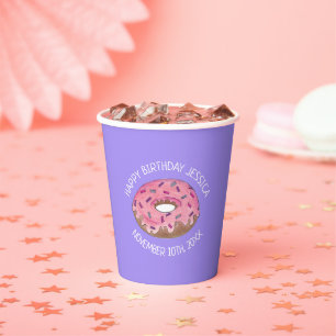 Happy Birthday Pink Doughnut Doughnut Bakery Paper Cups