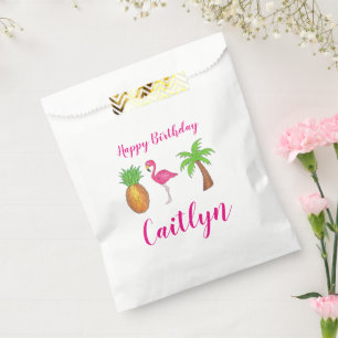 Happy Birthday Pink Flamingo Palm Tree Pineapple Favour Bags