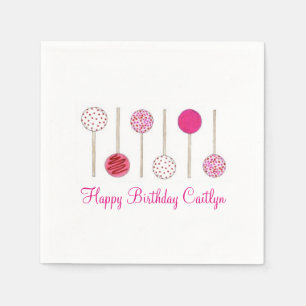 Happy Birthday Pink Frosted Cake Pops Napkin