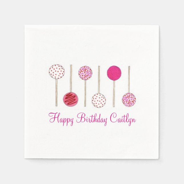 Happy Birthday Pink Frosted Cake Pops Napkin (Front)