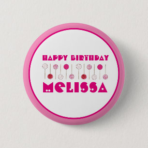 Happy Birthday Pink Frosted Cake Pops Party Favour 6 Cm Round Badge