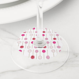 Happy Birthday Pink Frosted Cake Pops Party Wine Glass Tag