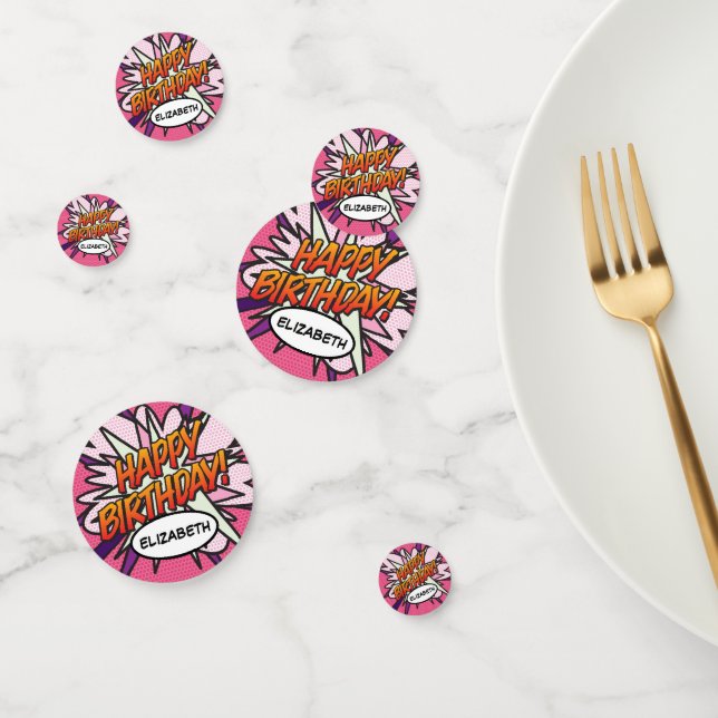 HAPPY BIRTHDAY Pink Fun Retro Comic Book Confetti (Group)