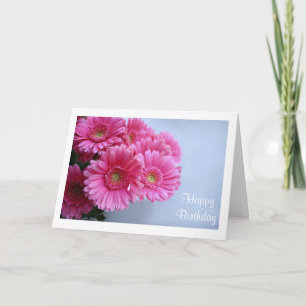 Happy Birthday Pink Gerbera Daisies Greeting Card
