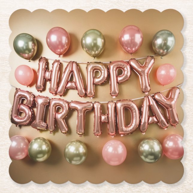 Happy Birthday Pink Gold Coaster Set (Front)