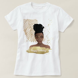 Happy Birthday, Pink & Gold, Tropical  T-Shirt