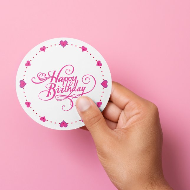 Happy Birthday Pink Hearts Classic Round Sticker (Birthday Depot Party Supplies Trendy Stylish Gifts
Happy Birthday Pink Hearts Classic Round Sticker)