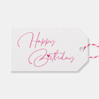 Happy Birthday Pink Modern Calligraphy Simple Gift Tags