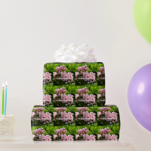 Happy Birthday Pink Mountain Laurel Flowers Wrapping Paper (Party Gifts)