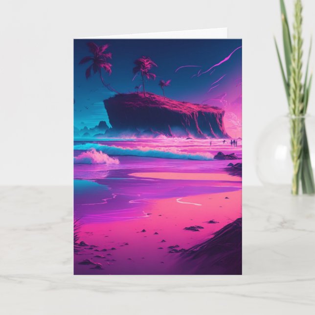 Happy Birthday | Pink Ocean Waves Card (Front)