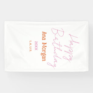 HAPPY BIRTHDAY PINK ORANGE NAME SIMPLE YEAR PLACE  BANNER