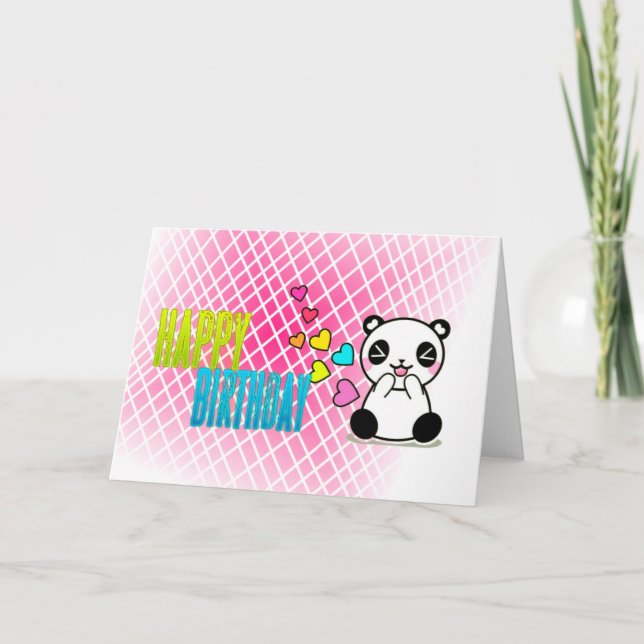 Happy Birthday Pink, Panda,  Greeting Card (Front)