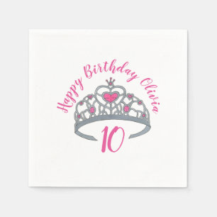 Happy Birthday Pink Princess Party Tiara Crown Napkin
