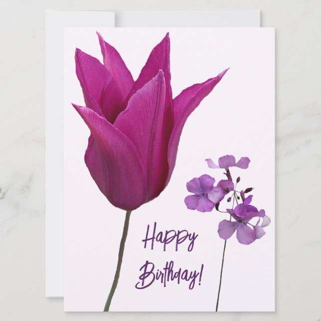 Happy birthday pink purple floral cute boho  holiday card (Front)