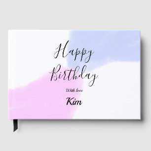 Happy birthday pink purple pastel name simple eleg guest book