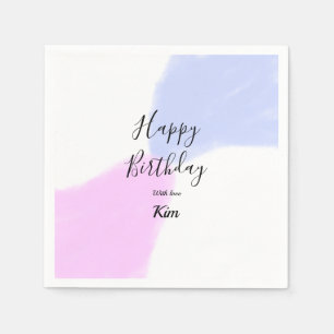 Happy birthday pink purple pastel name simple eleg napkin
