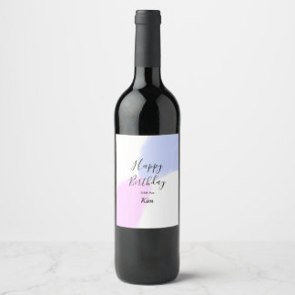 Happy birthday pink purple pastel name simple eleg wine label