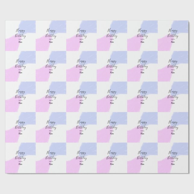 Happy birthday pink purple pastel name simple eleg wrapping paper (Flat)