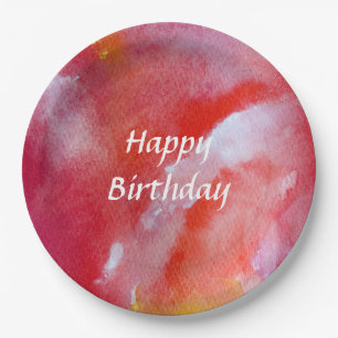 Happy Birthday Pink Red Beautiful Paper Plates