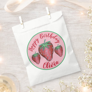 Happy Birthday Pink Red Sweet Strawberry Berries Favour Bags