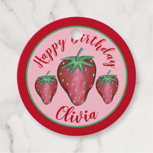 Happy Birthday Pink Red Sweet Strawberry Berries Favour Tags