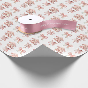 Happy Birthday Pink Ribbon Girls Twins Birthday Satin Ribbon