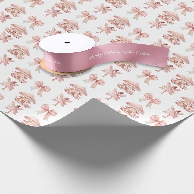 Happy Birthday Pink Ribbon Girls Twins Birthday Satin Ribbon (Creator Uploaded)