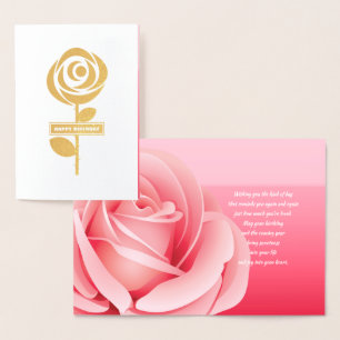 Happy Birthday. Pink Rose Real Foil Luxury Cards