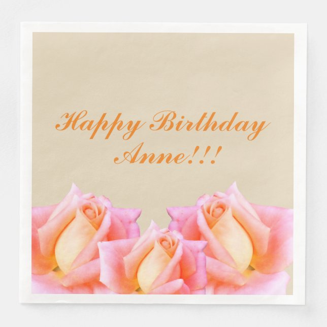 Happy Birthday Pink Roses Napkin (Front)